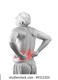 Senior Man With Back Pain, Isolated In White