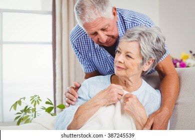 Senior Man Embracing Woman In Living Room