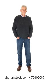 Senior Man In Full Body Standing In The Studio On White Background