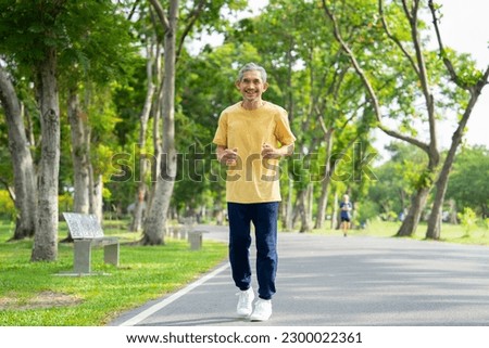 senior man with grey hair and beard running in the summer park,concept elderly people lifestyle, workout,healthcare, wellness