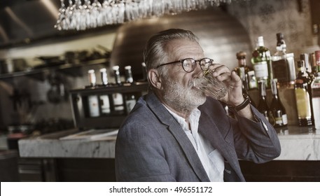 Senior Man Hangout Drinking Alcohol Night Club Concept