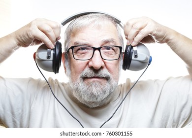 Senior Man With Headphones - Hearing Test 