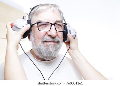 Senior Man With Headphones - Hearing Test 