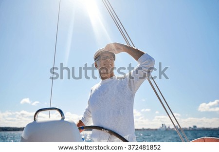 Similar – Image, Stock Photo far on the sea floats a fishing boat