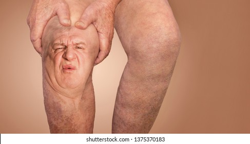 Senior man holding the knee with pain. Collage. Concept of abstract pain and despair. The elderly pensioner and problems. Old age and illnesses. 86-year-old Caucasian model. healthcare concepts - Shutterstock ID 1375370183