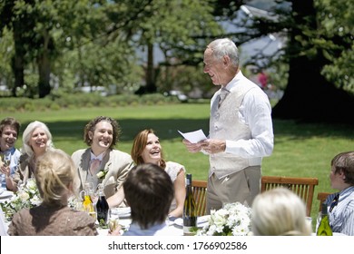 Senior Man Making A Speech At A Wedding Reception