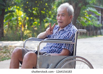 Senior Man On Wheelchair In Outdoor