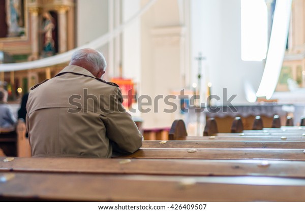 Senior Man Praying Catholic Church Man Stock Photo Edit Now 426409507