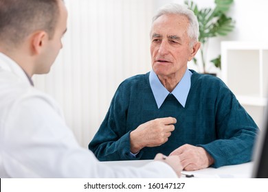 Senior Man Sits With His Doctor And He Complained Of Chest Pain