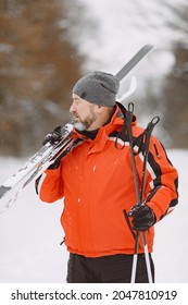 Senior Man Skiing Cross-country In A Forest