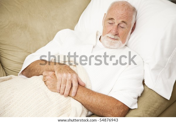 Senior Man Sound Asleep On Couch Stock Photo (Edit Now) 54876943