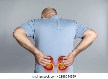 Senior Man Suffering From Kidney Pain On Light Grey Background