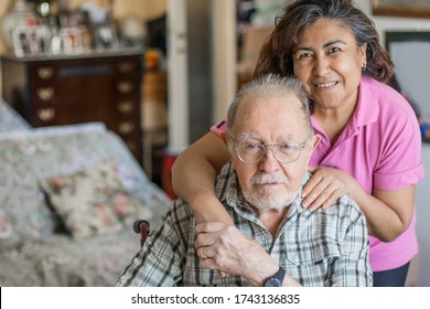 Senior Man With Their Caregiver At Home. Concept Of Health Care For Elderly Old People, Disabled