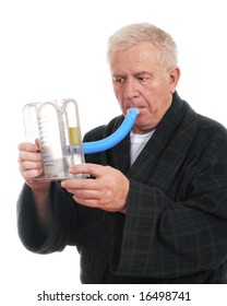 Senior Man Using Incentive Spirometer Promote Stock Photo 16498741 