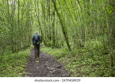 senior man walking alone in a forest - Powered by Shutterstock