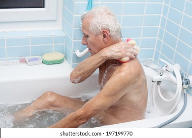 corpulent older in the shower