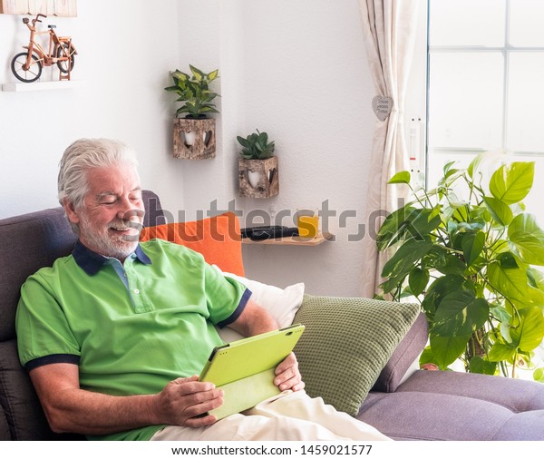 Senior Man White Hair Beard Relaxing Stock Photo Edit Now 1459021577