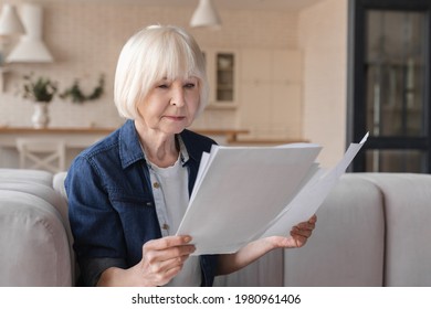 Senior Old Aged Elderly Woman Grandmother Calculating Expenses, Paying Domestic Bills, Checking Documents, Counting Savings On Pension Account. Old Businesswoman Working Remotely At Home Office