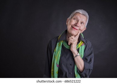 Senior Old Woman Thinking Of An Idea