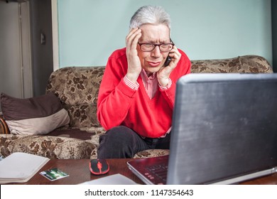 Senior Old Woman Yelling At Her Bank, Angry With The Amount On Her Savings Account, Arguing With Customer Service Agent