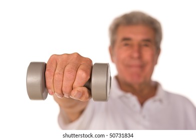 Senior Older Man Lifting Weights During Gym Workout Session