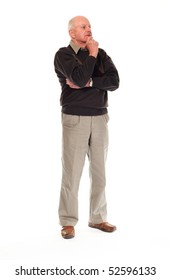 Senior Older Retired Man On White Background Standing And Thinking