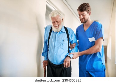 Senior patient, nurse and help walking, moving or healthcare in nursing home, retirement and medical caregiver. Elderly, person with a disability and support from doctor or health care in hospital - Powered by Shutterstock