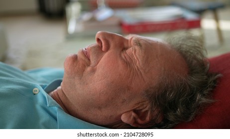 Senior Person Napping. Older Man Sleeping And Resting In The Afternoon Nap