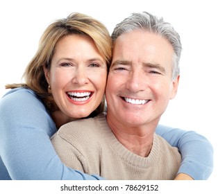 Senior Smiling Couple In Love. Over White Background.