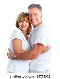 Senior Smiling Couple In Love. Over White Background.