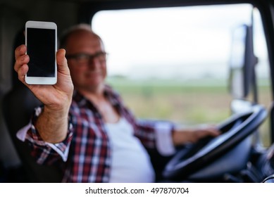 Senior Truck Driver Showing Mobile Phone Stock Photo 497870704 ...