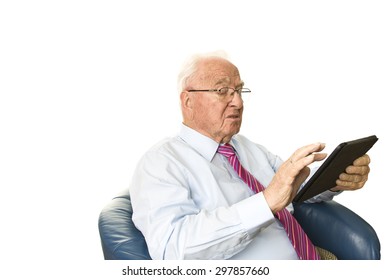 Senior using a tablet computer