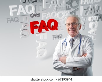 Senior White Doctor And 3d Faq Background