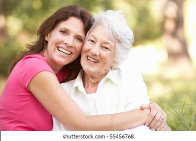 Senior Woman With Adult Daughter In Park