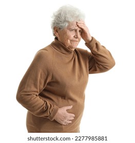 Senior woman with appendicitis on white background - Shutterstock ID 2277985881