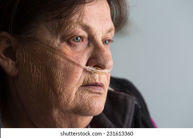 Senior Woman With Chronic Obstructive Pulmonary Disease With Supplemental Oxygen