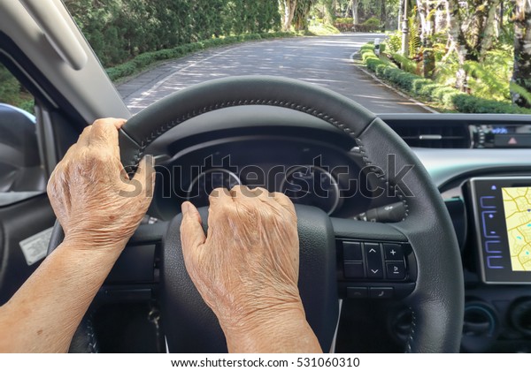 Senior woman driving a\
car