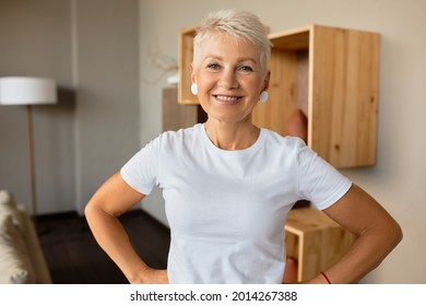 Senior Woman In Enthusiastic Mood Ready To Take Action. Brave Mindset To Set And Achieve Goals. Positive Attitude To Life, Emotion, Self Development, Planning Life Concept