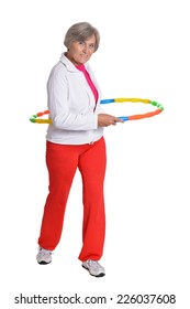 Senior Woman Exercising With Dumbbell On White Background