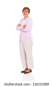 Senior Woman Full Length Portrait Standing On White Background