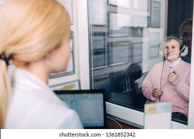 Senior Woman Getting A Hearing Test At A Doctors Office,