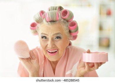 Senior Woman In  Hair Rollers