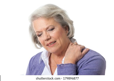 Senior Woman Has Neck Pain