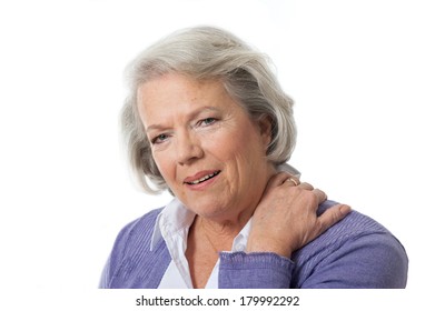 Senior Woman Has Neck Pain