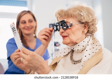 Senior Woman Having Eye Exam On Clinic