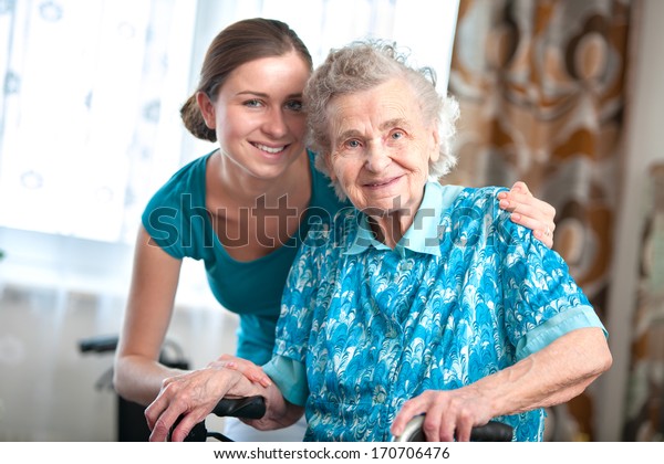 Mujer Mayor Con Su Cuidadora En Foto De Stock 170706476 Shutterstock