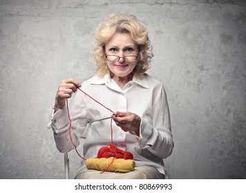 Senior Woman Knitting