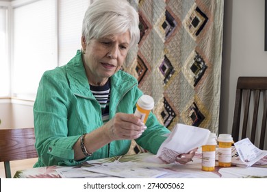 Senior Woman With Medication, Reviewing Instructions, Side Effects