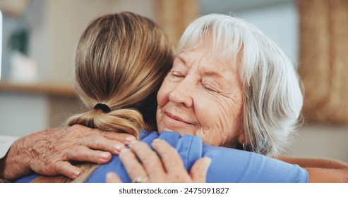 Senior woman, nurse and hug with support for love, elderly care or assistance at nursing home. Female person or caregiver with mature patient for embrace, healthcare or bonding at old age house - Powered by Shutterstock