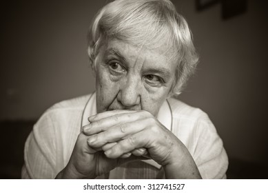 Senior Woman Pensive Worried Black White Stock Photo (Edit Now) 302531507